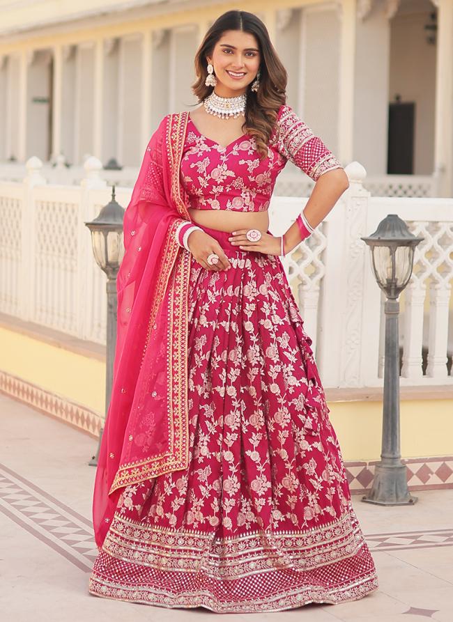 Pure Viscose Pink Wedding Wear Embroidery Work Lehenga Choli